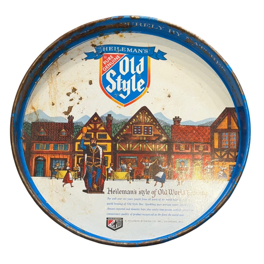 Vintage Heileman's Old Style Beer Metal Serving Tray Old World Brewing Village